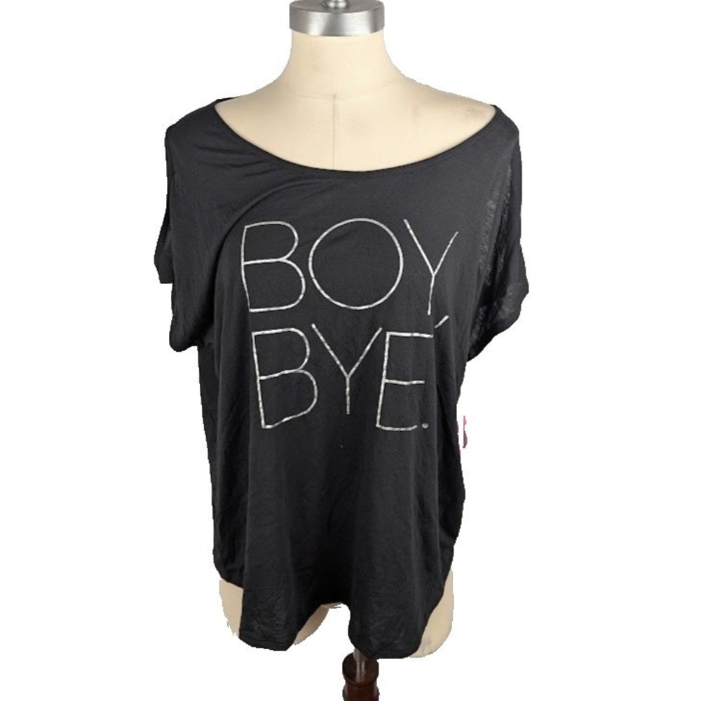 Material Girl Active Juniors' Cold-Shoulder T-Shirt Boy Bye Size XXL Black